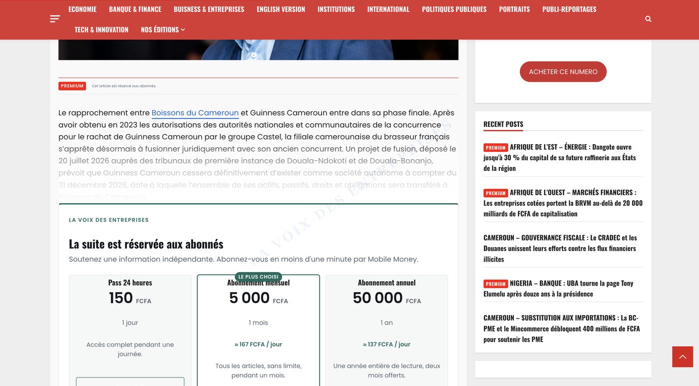 Bloc d'abonnement affiché sous l'aperçu d'un article réservé aux abonnés
